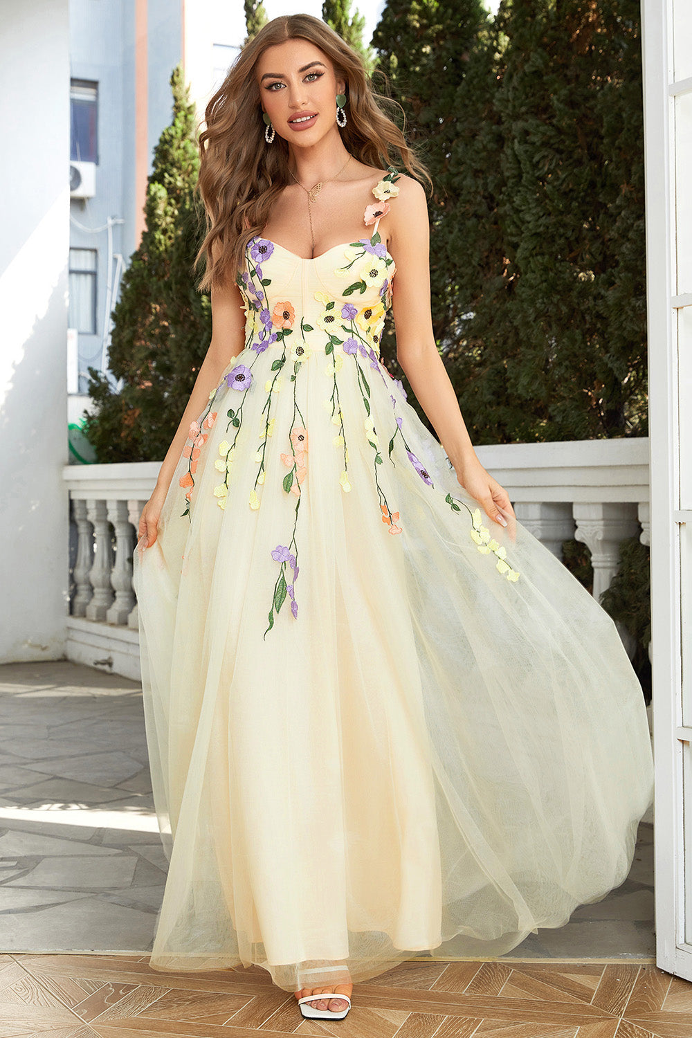 3D FLOWER A-LINE GREEN PROM DRESS