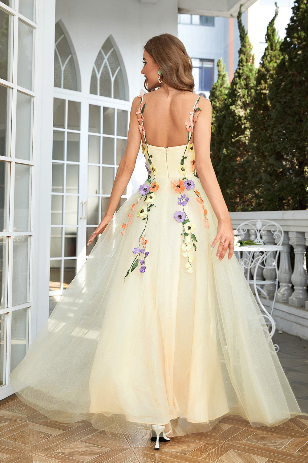 3D FLOWER A-LINE GREEN PROM DRESS