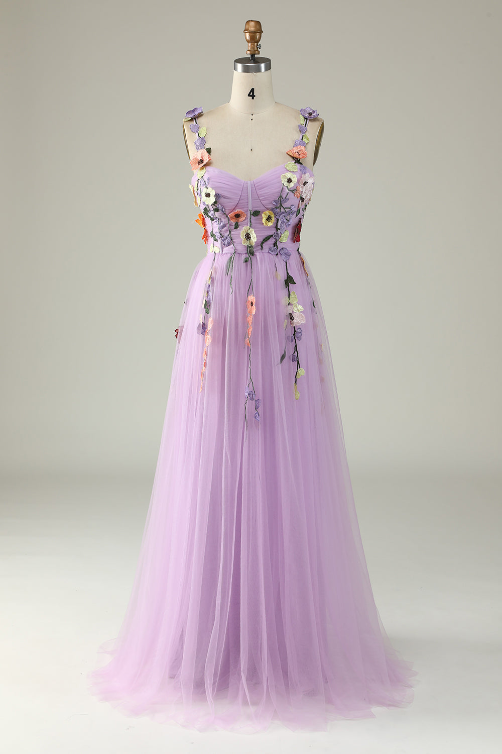 3D FLOWER A-LINE GREEN PROM DRESS