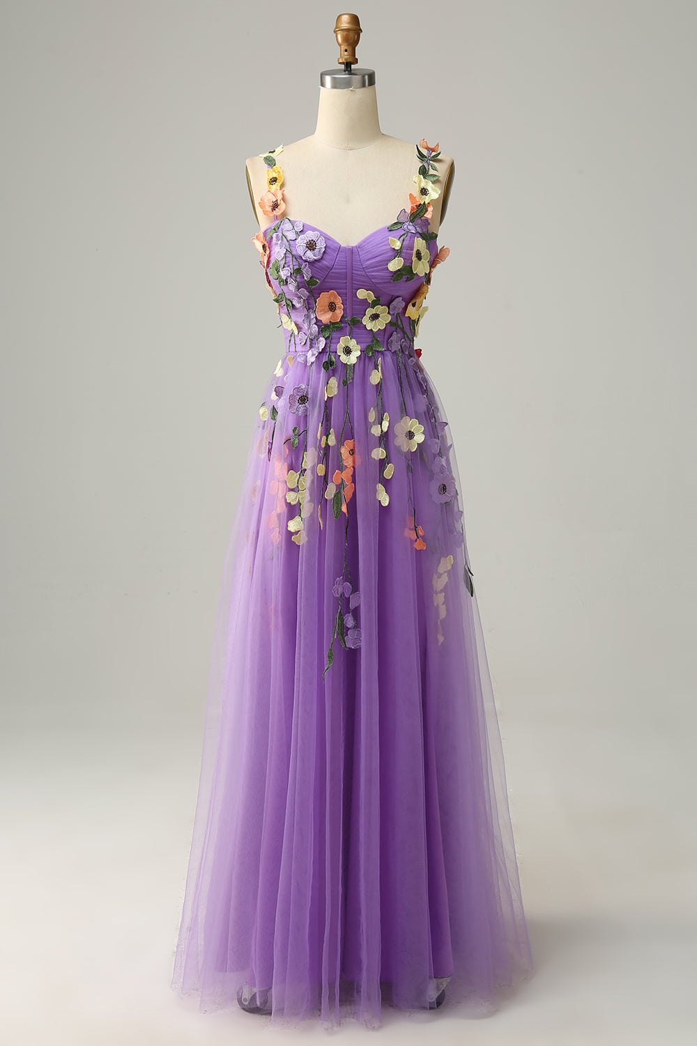 3D FLOWER A-LINE GREEN PROM DRESS