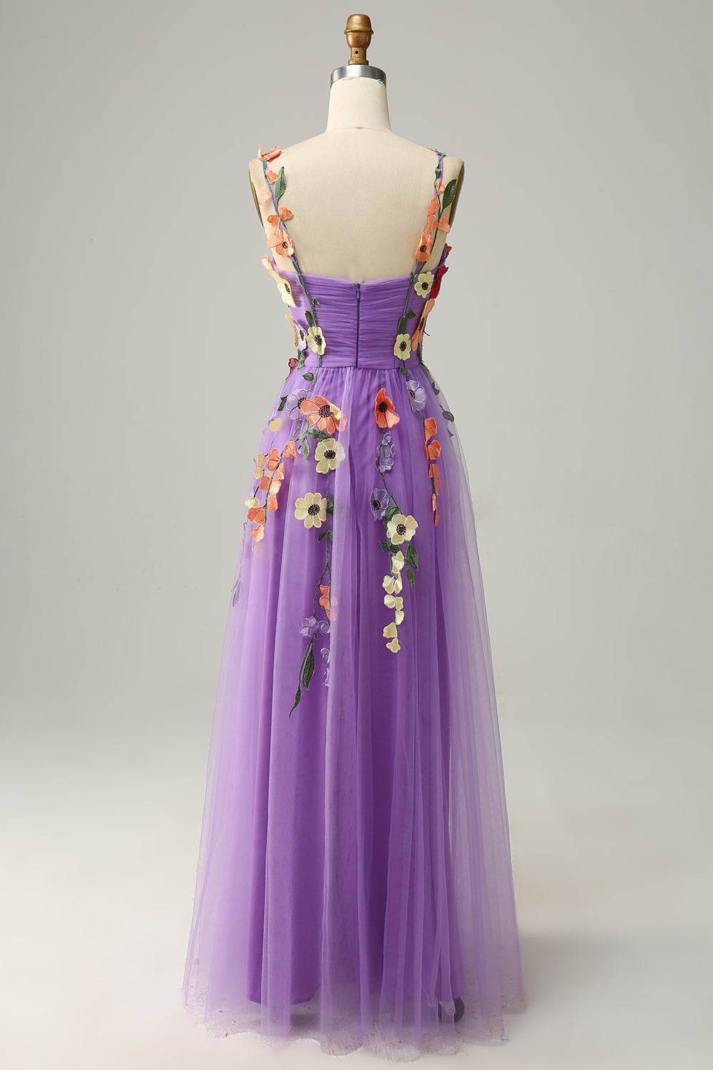 3D FLOWER A-LINE GREEN PROM DRESS