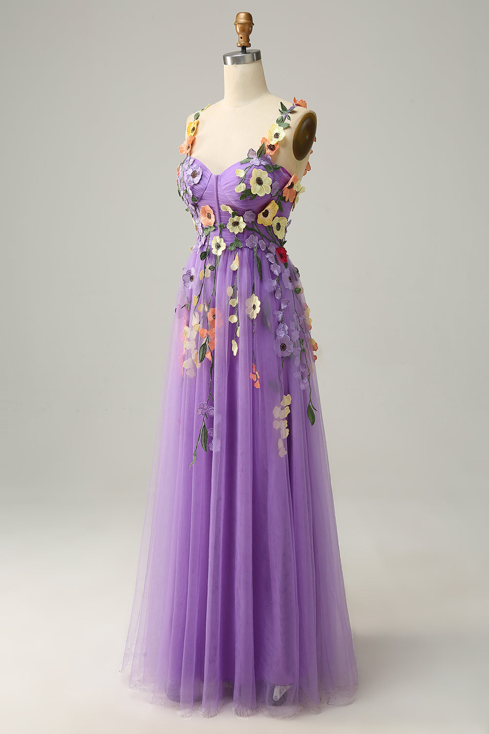 3D FLOWER A-LINE GREEN PROM DRESS