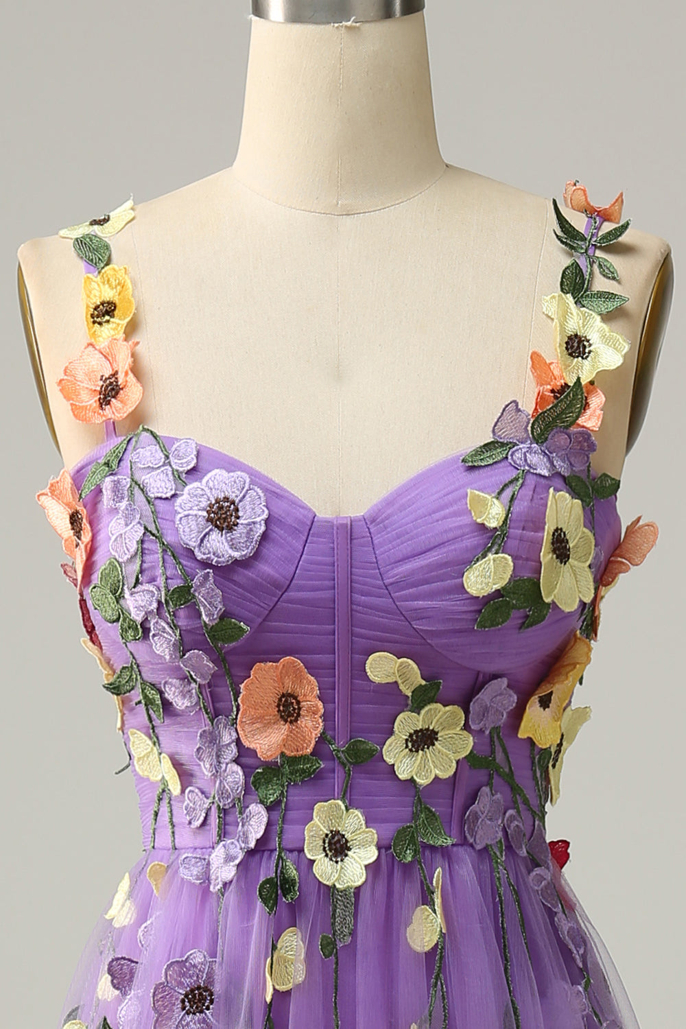 3D FLOWER A-LINE GREEN PROM DRESS