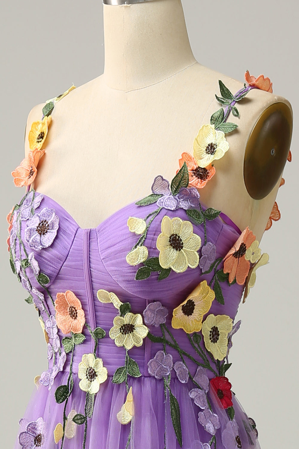 3D FLOWER A-LINE GREEN PROM DRESS