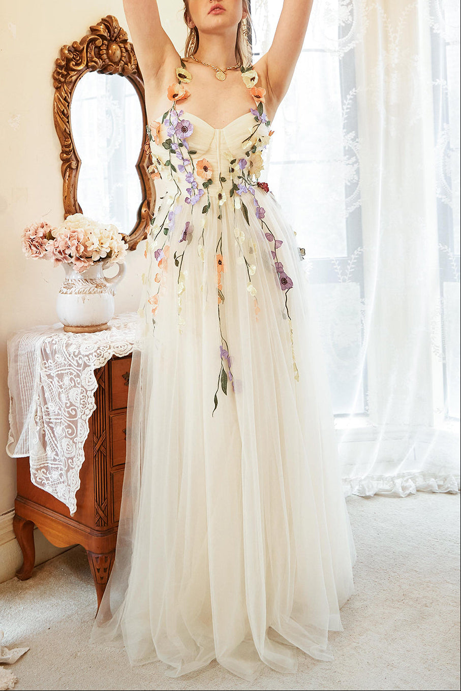 ELEGANT A-LINE CHAMPAGNE PLUS SIZE PROM DRESS WITH APPLIQUES