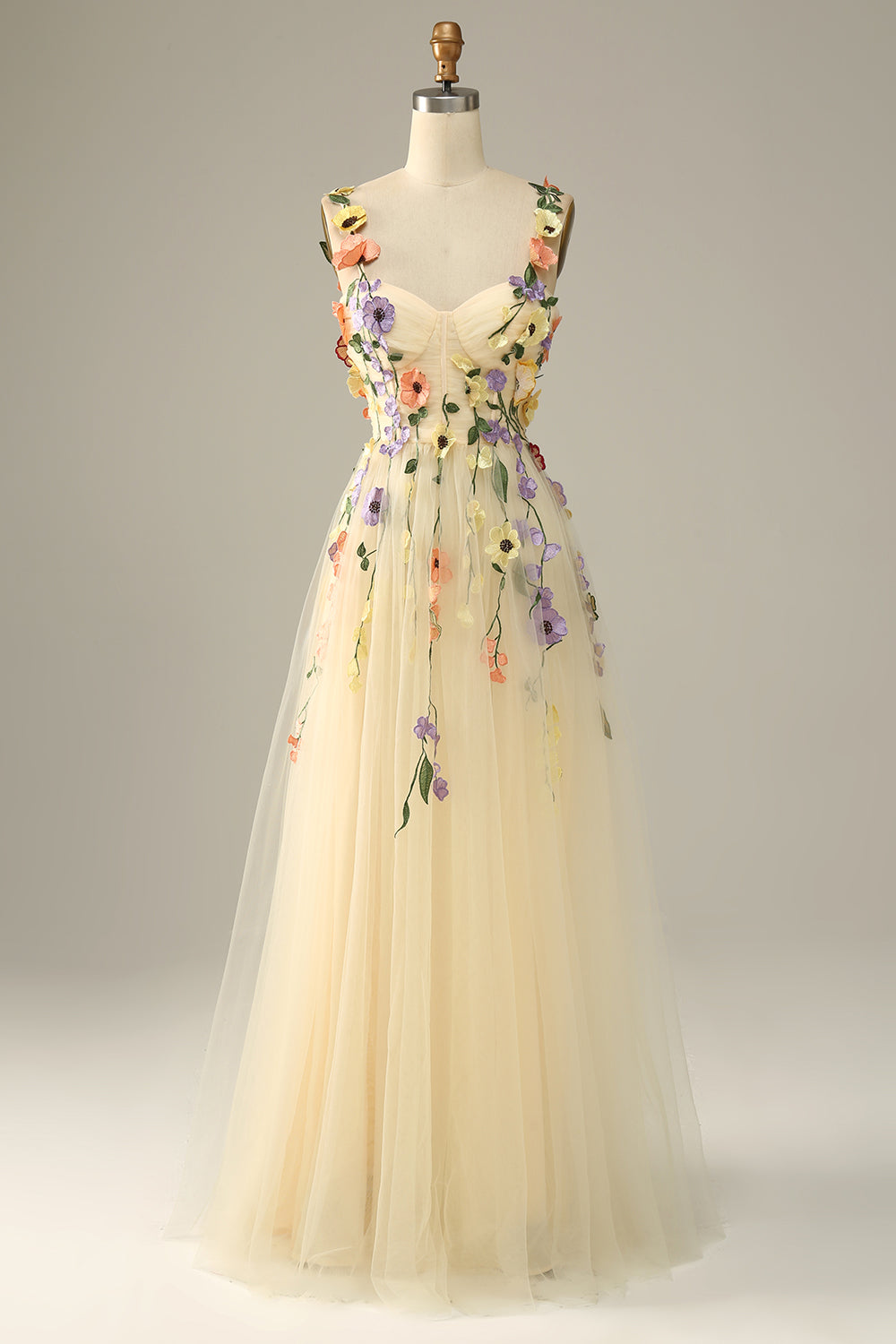3D FLOWER A-LINE GREEN PROM DRESS