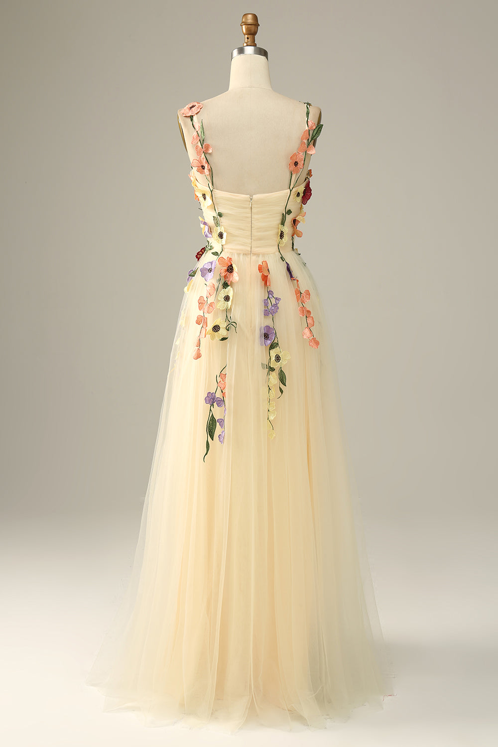 3D FLOWER A-LINE GREEN PROM DRESS