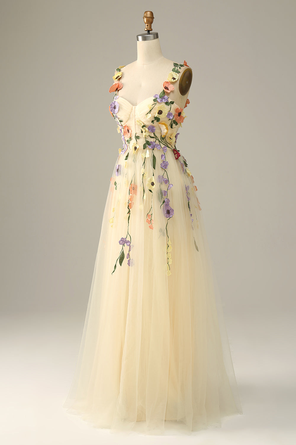 3D FLOWER A-LINE GREEN PROM DRESS