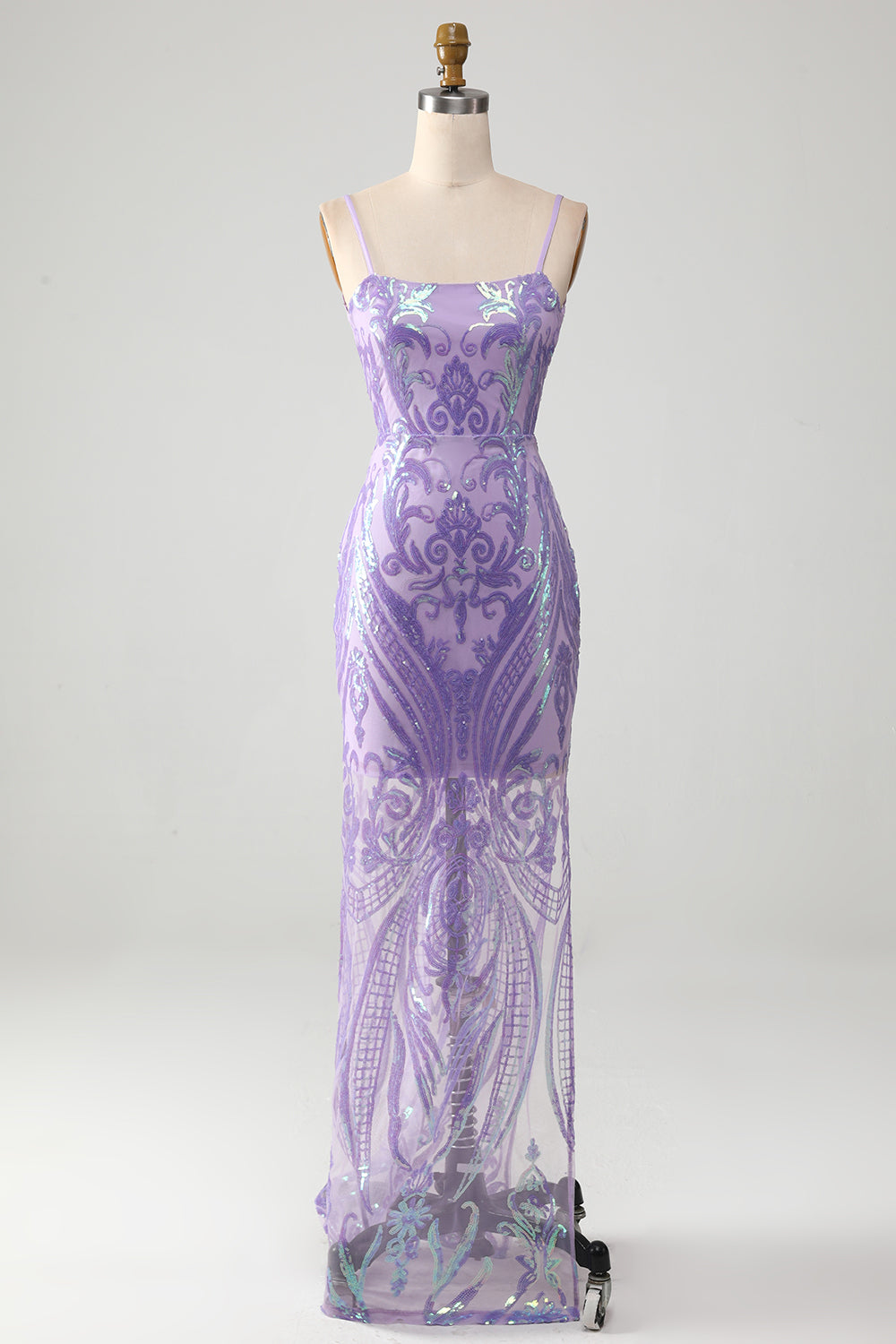 YYLH3222_Light_Purple_1 LIGHT PURPLE SEQUIN BACKLESS PROM DRESS