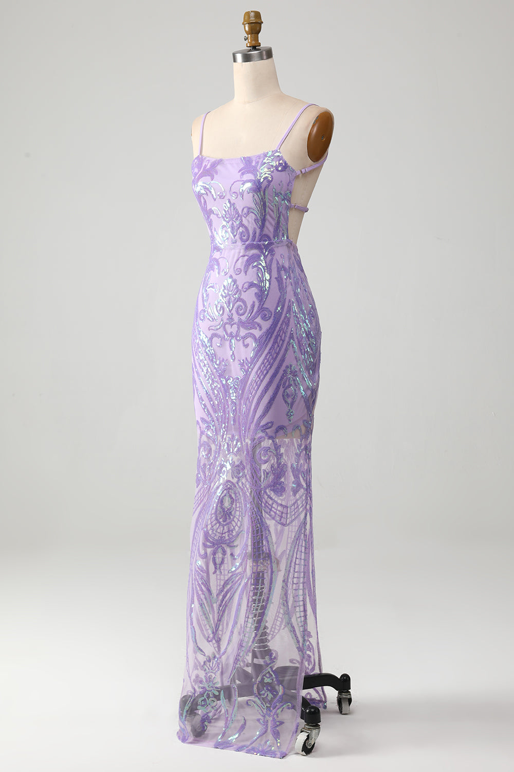 LIGHT PURPLE SEQUIN BACKLESS PROM DRESS