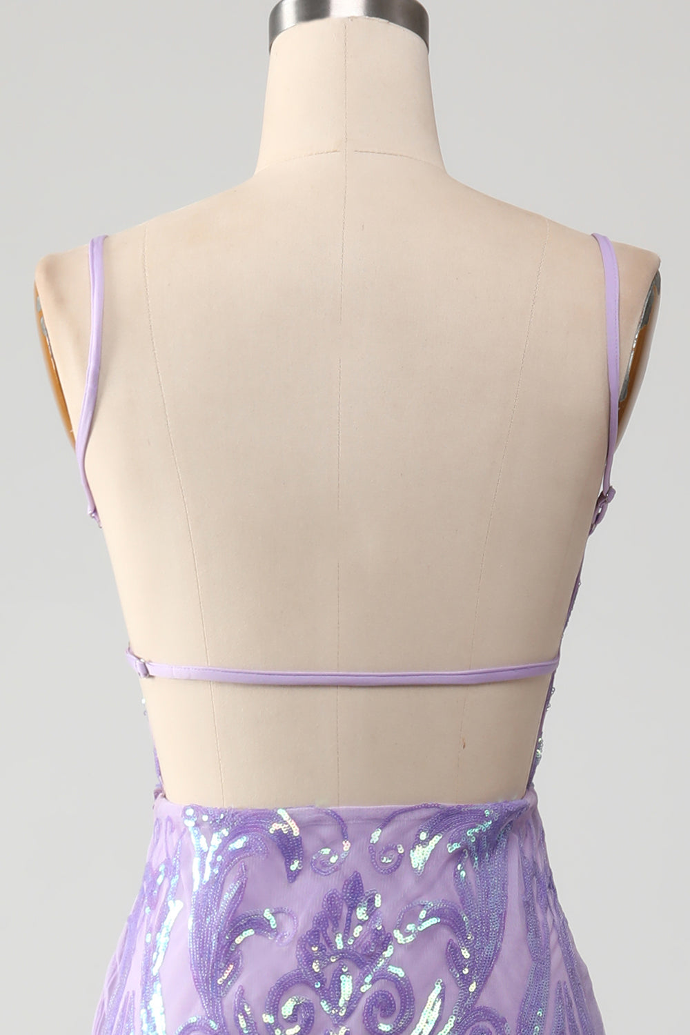LIGHT PURPLE SEQUIN BACKLESS PROM DRESS