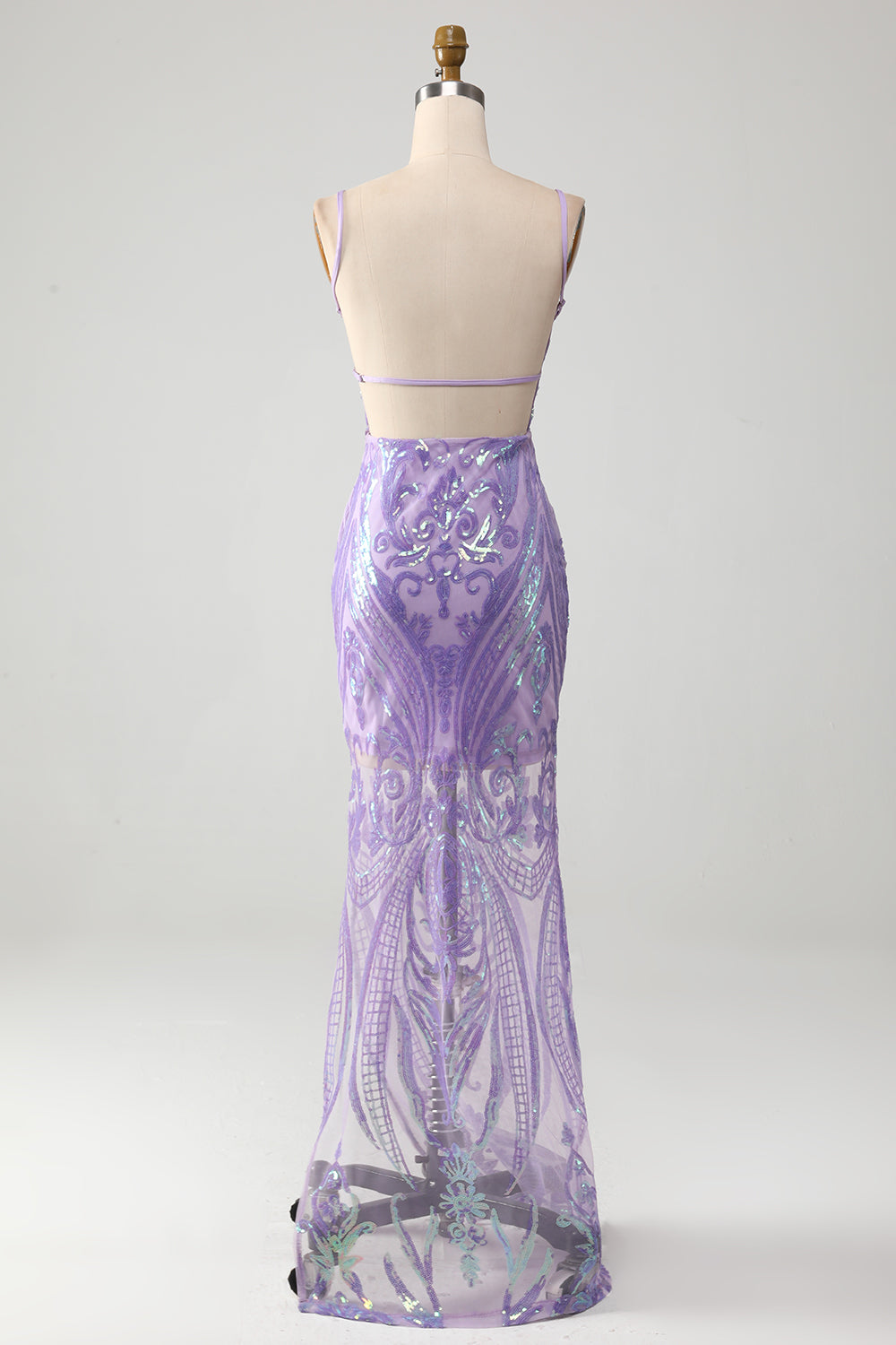 LIGHT PURPLE SEQUIN BACKLESS PROM DRESS