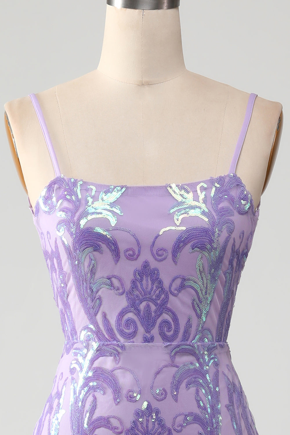 LIGHT PURPLE SEQUIN BACKLESS PROM DRESS
