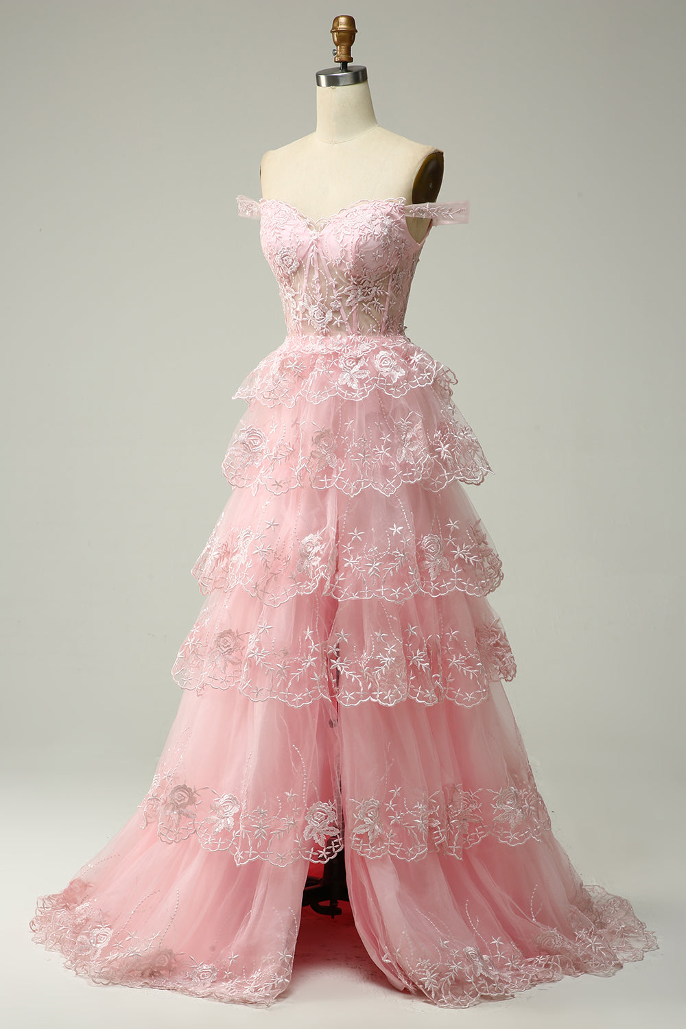 OFF-SHOULDER A-LINE BLUE PROM DRESS WITH APPLIQUES