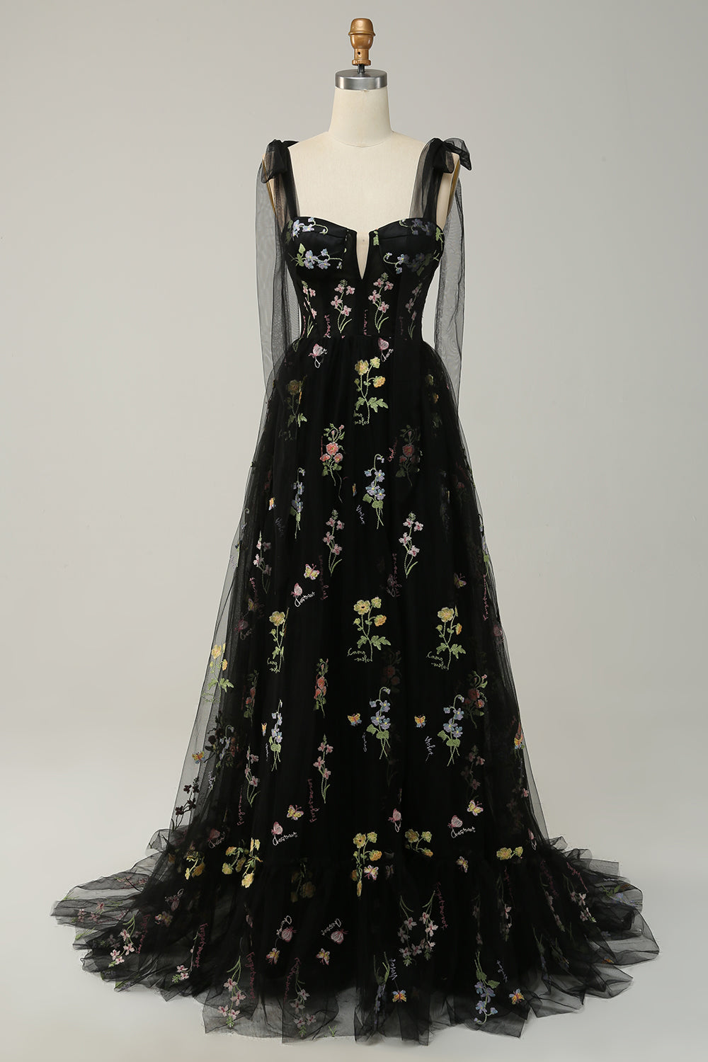 PLUS SIZE LAVENDER EMBROIDERED A-LINE CORSET PROM DRESS