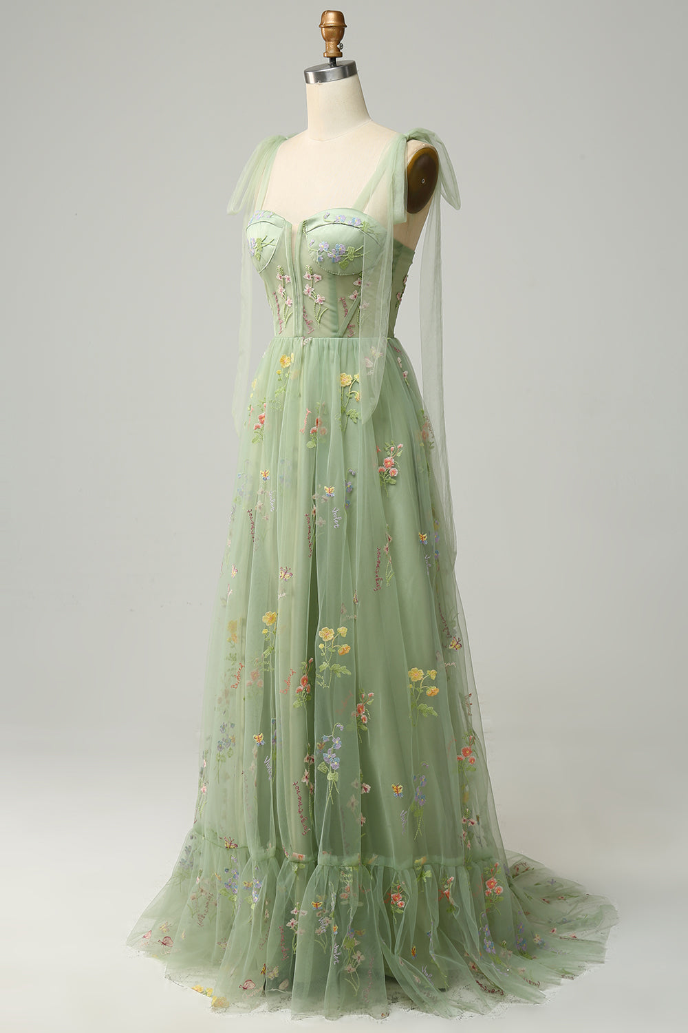 PLUS SIZE LAVENDER EMBROIDERED A-LINE CORSET PROM DRESS