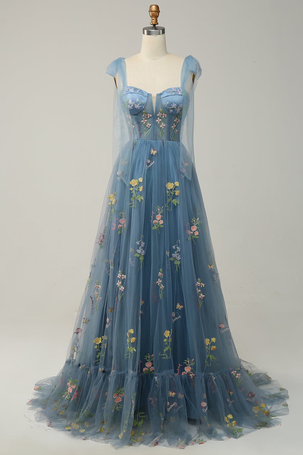 PLUS SIZE LAVENDER EMBROIDERED A-LINE CORSET PROM DRESS
