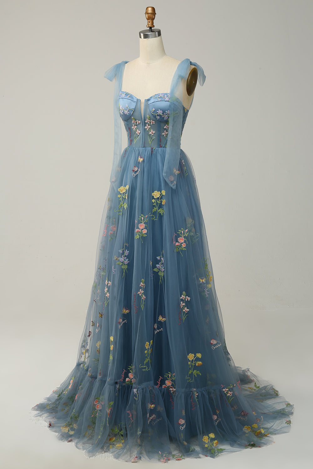 PLUS SIZE LAVENDER EMBROIDERED A-LINE CORSET PROM DRESS