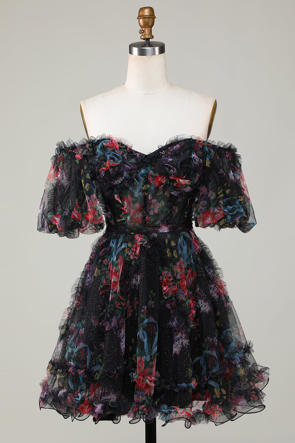 A-LINE OFF-SHOULDER FUCHSIA TULLE SHORT HOMECOMING DRESS