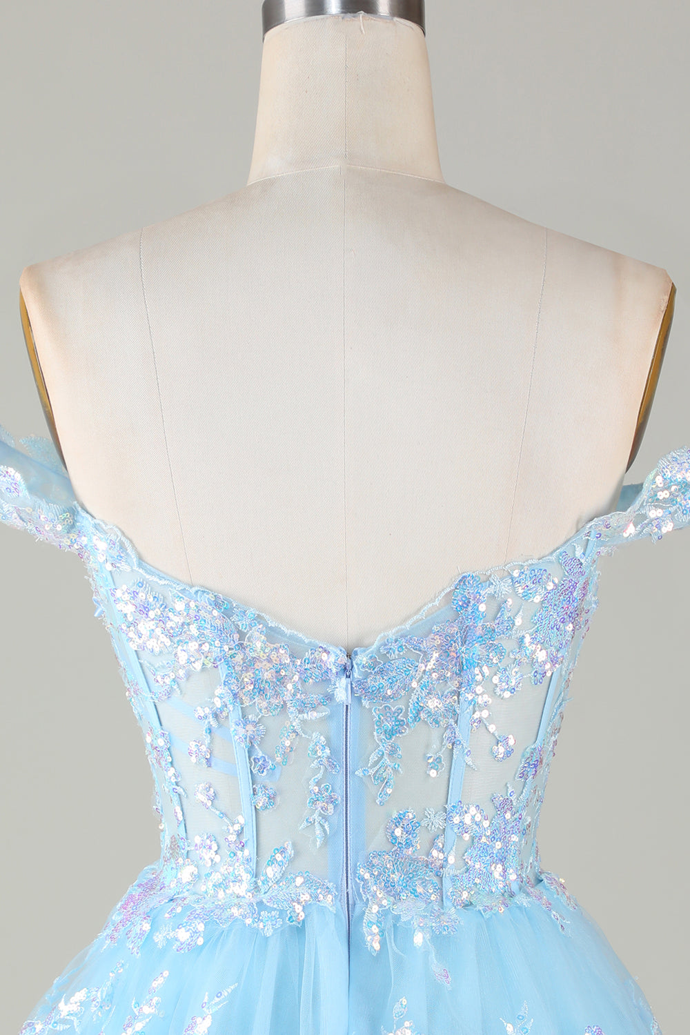 SPARKLY BLUE CORSET A-LINE LACE SHORT HOMECOMING DRESS