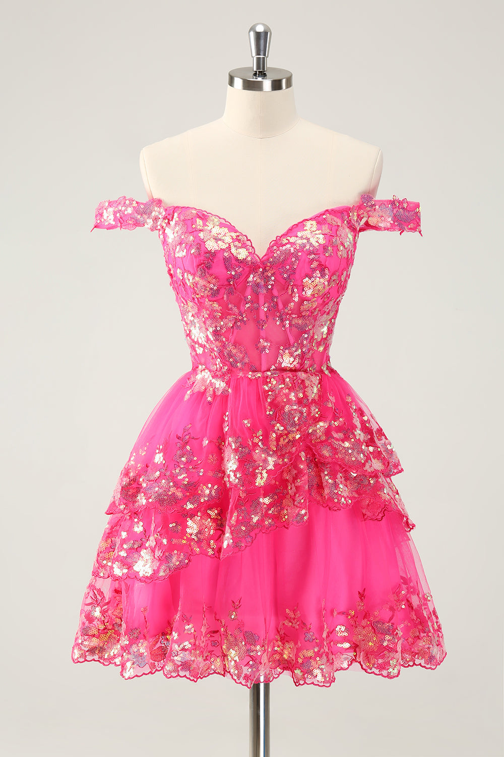 SPARKLY BLACK A-LINE OFF-SHOULDER CORSET LACE HOMECOMING DRESS