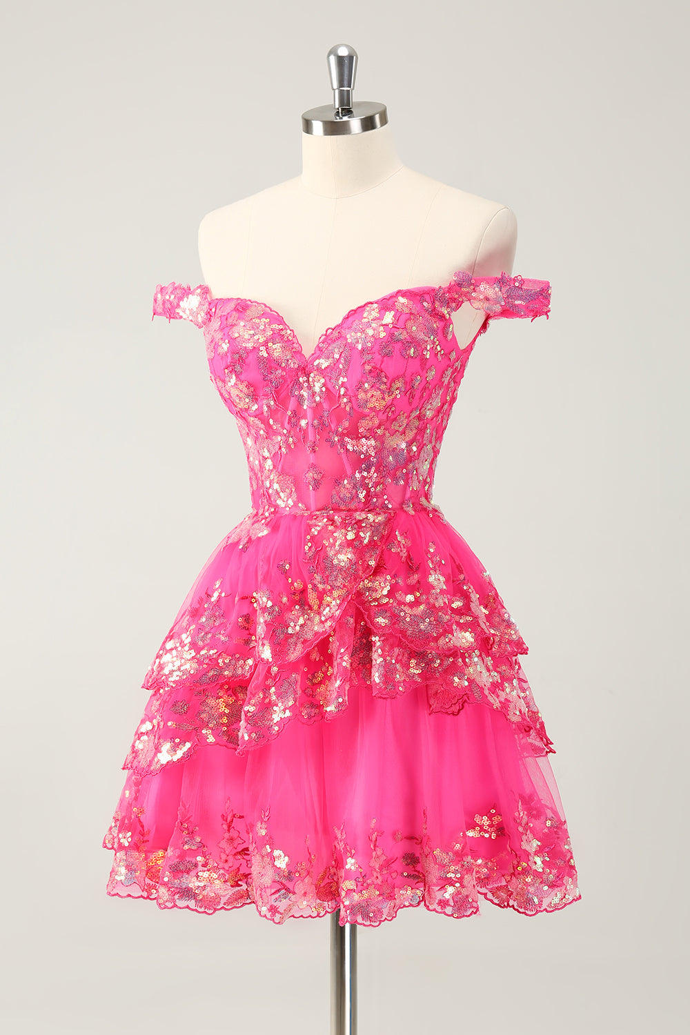 SPARKLY BLACK A-LINE OFF-SHOULDER CORSET LACE HOMECOMING DRESS