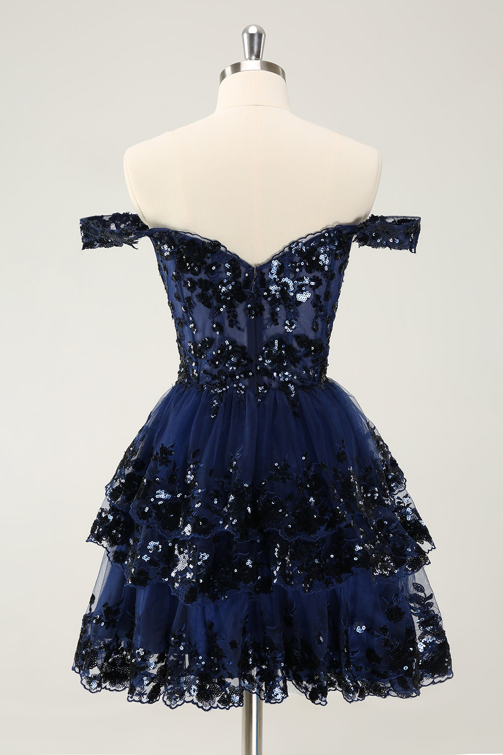 SPARKLY BLACK A-LINE OFF-SHOULDER CORSET LACE HOMECOMING DRESS