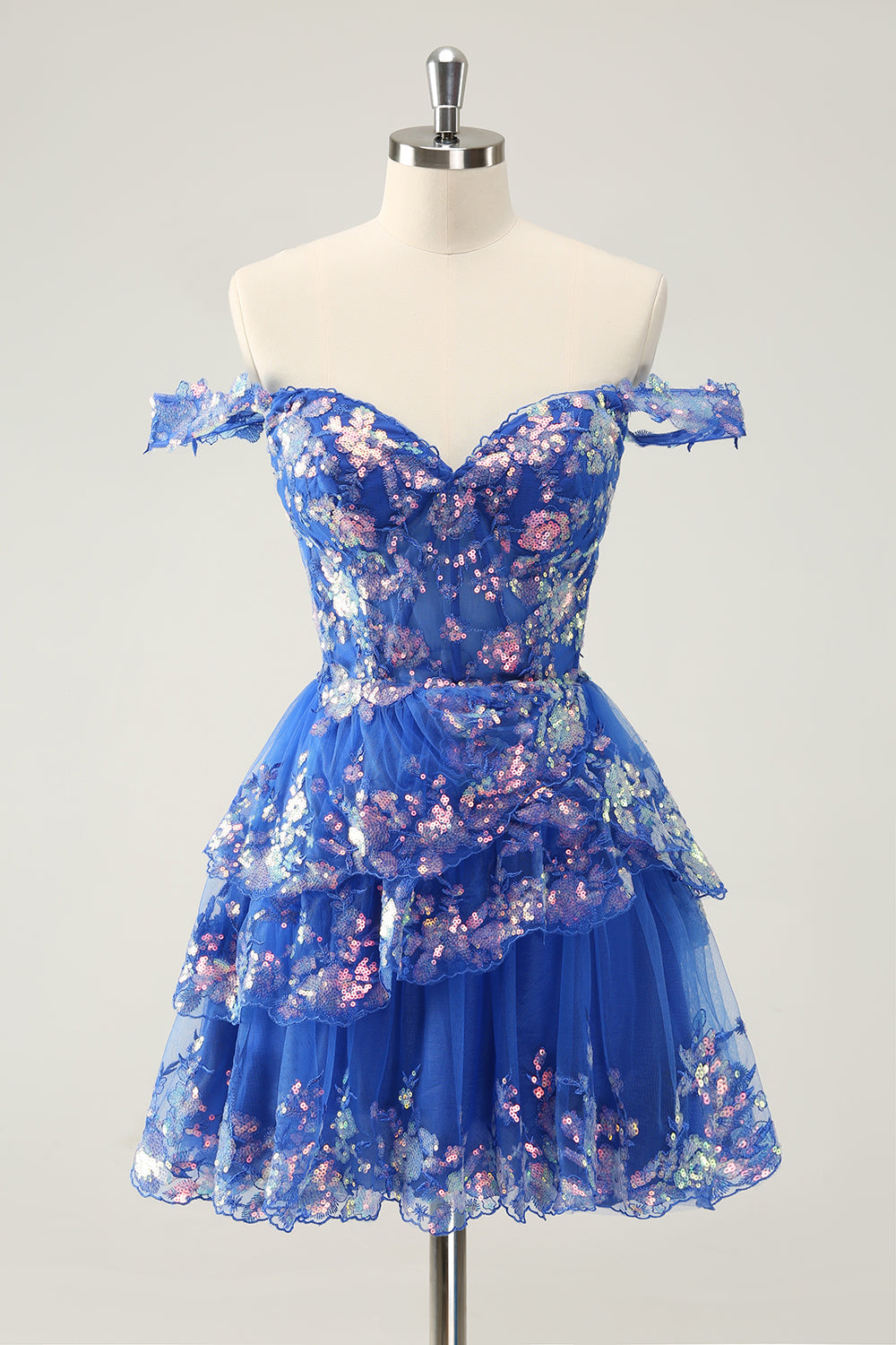 SPARKLY BLACK A-LINE OFF-SHOULDER CORSET LACE HOMECOMING DRESS
