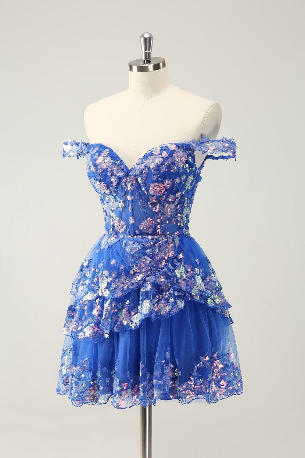 SPARKLY BLACK A-LINE OFF-SHOULDER CORSET LACE HOMECOMING DRESS