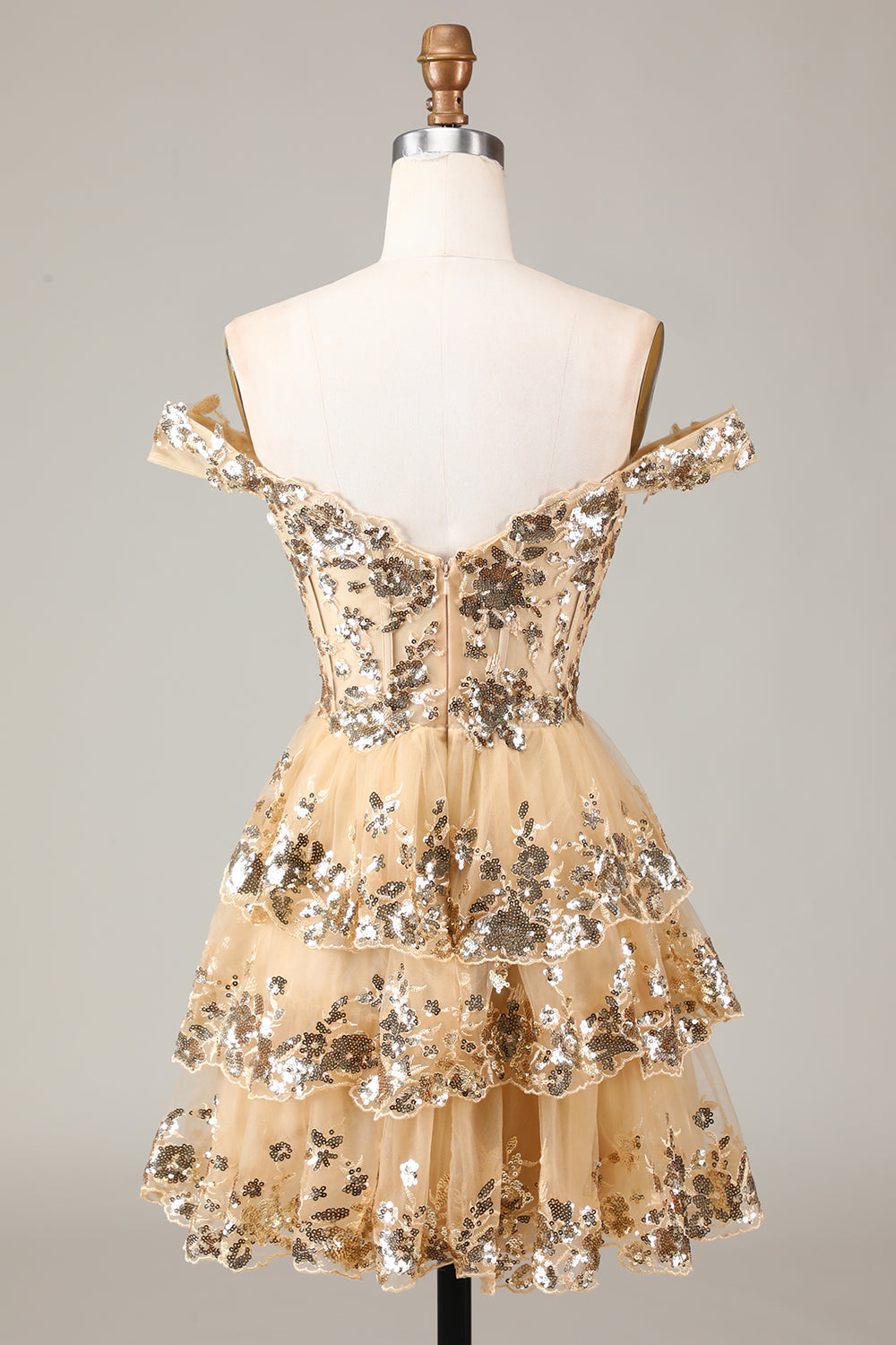 SPARKLY BLACK A-LINE OFF-SHOULDER CORSET LACE HOMECOMING DRESS