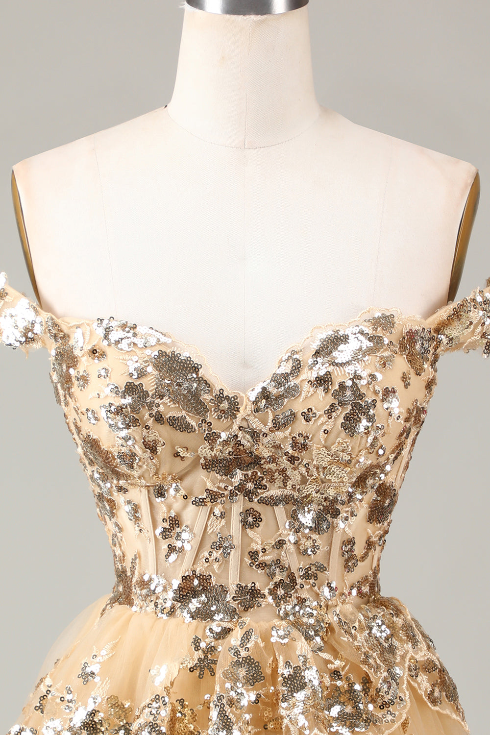 SHIMMERY GOLD CORSET LACE A-LINE HOMECOMING DRESS