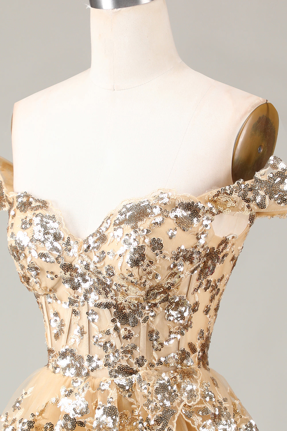 SHIMMERY GOLD CORSET LACE A-LINE HOMECOMING DRESS