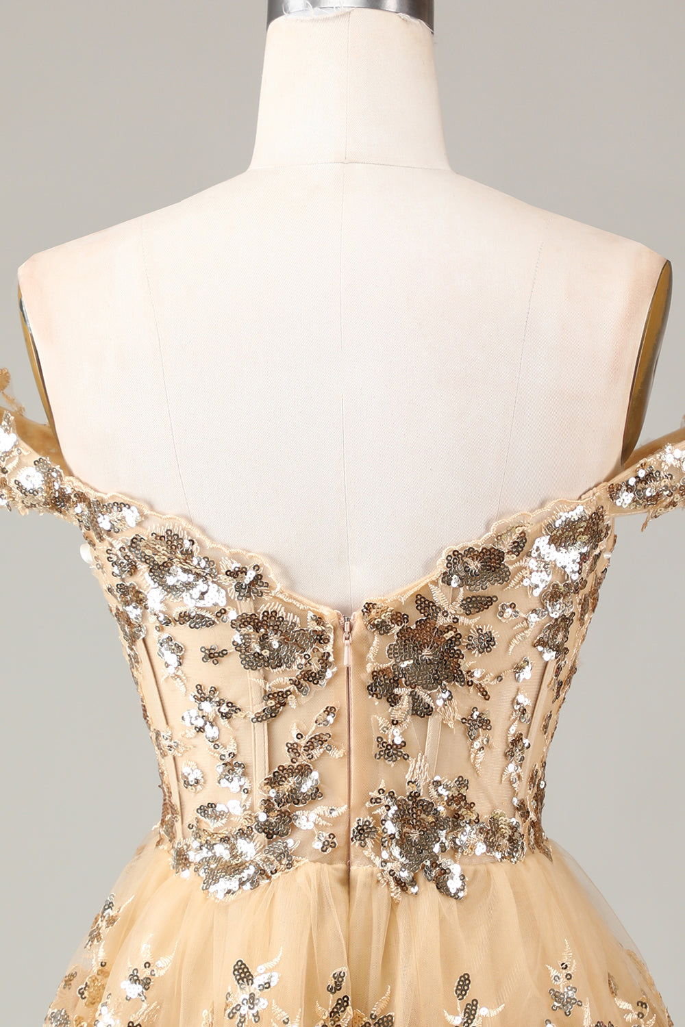 SHIMMERY GOLD CORSET LACE A-LINE HOMECOMING DRESS