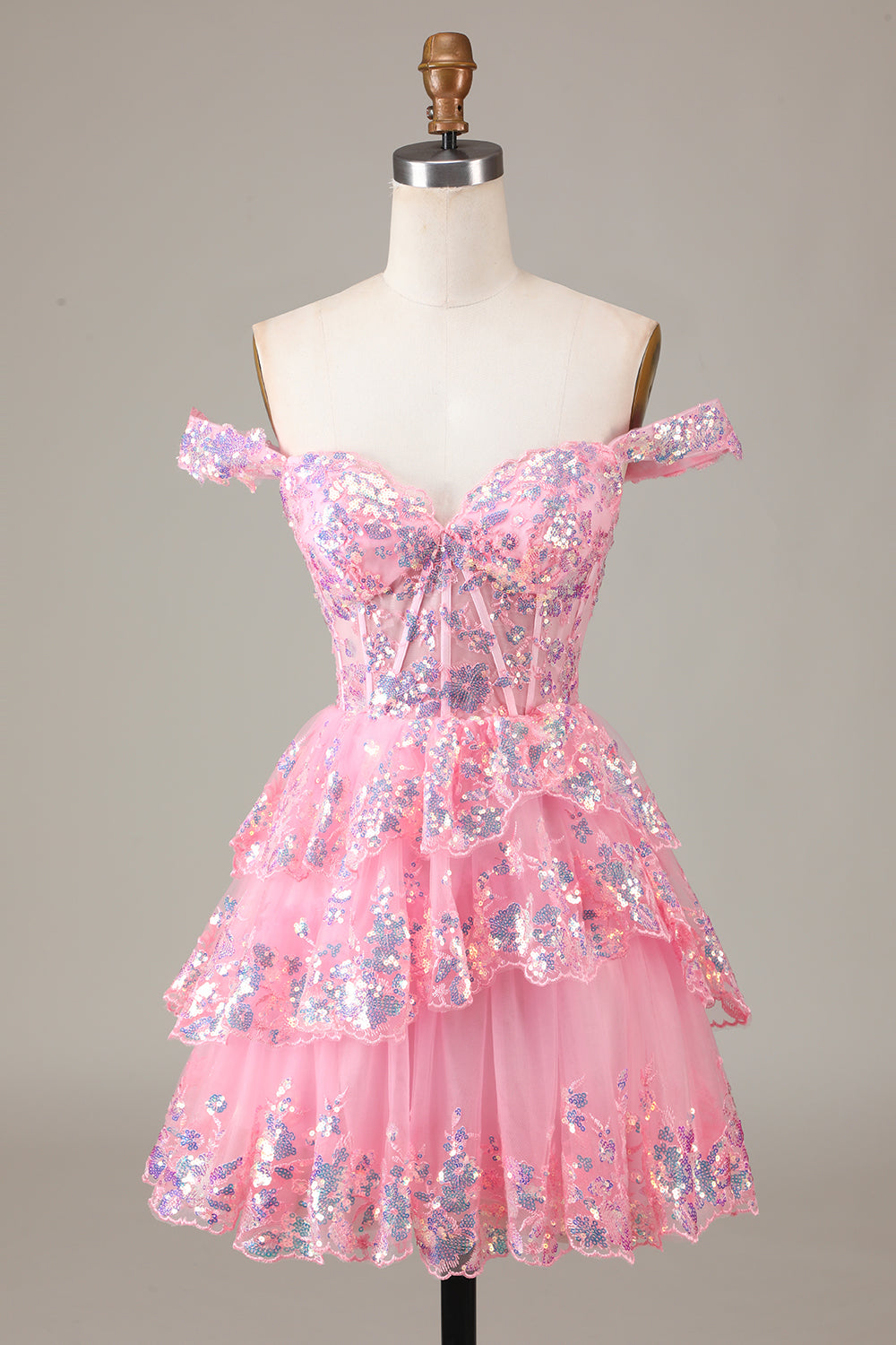 SPARKLY BLUE CORSET A-LINE LACE SHORT HOMECOMING DRESS