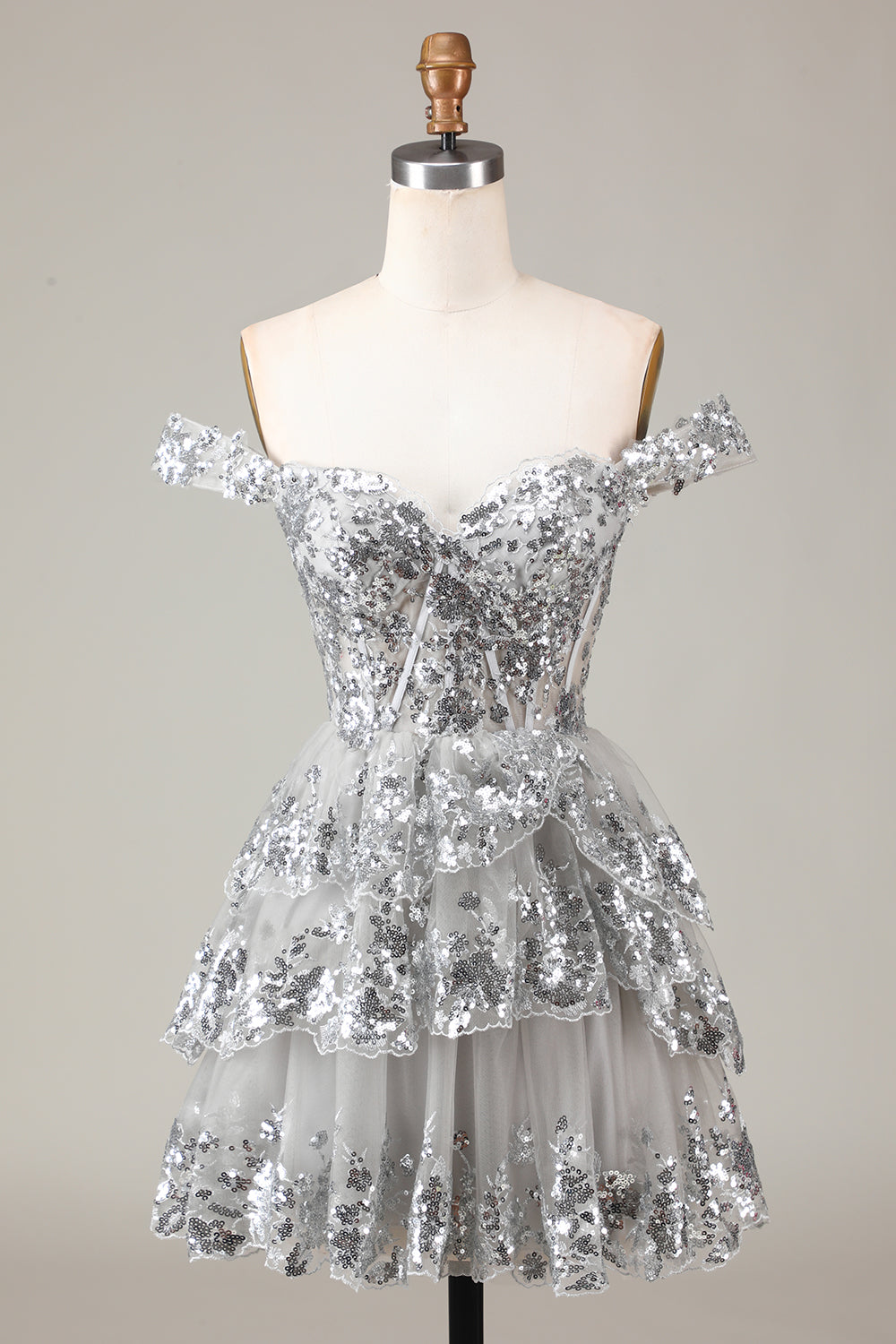 SPARKLY BLUE CORSET A-LINE LACE SHORT HOMECOMING DRESS