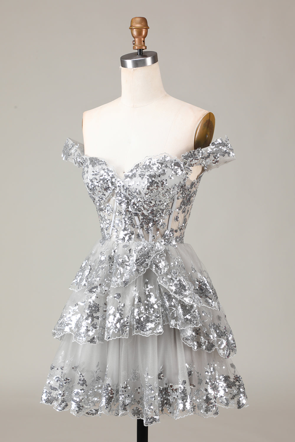 SPARKLY BLUE CORSET A-LINE LACE SHORT HOMECOMING DRESS