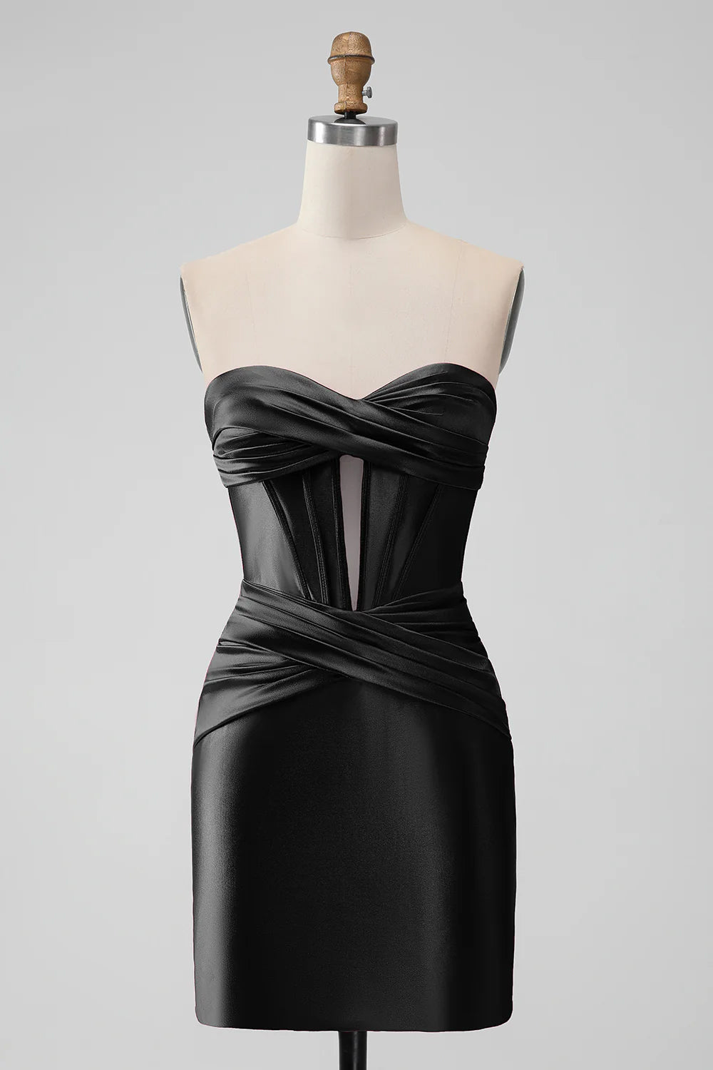 SATIN FUCHSIA STRAPLESS HOLLOW BODYCON HOMECOMING DRESS