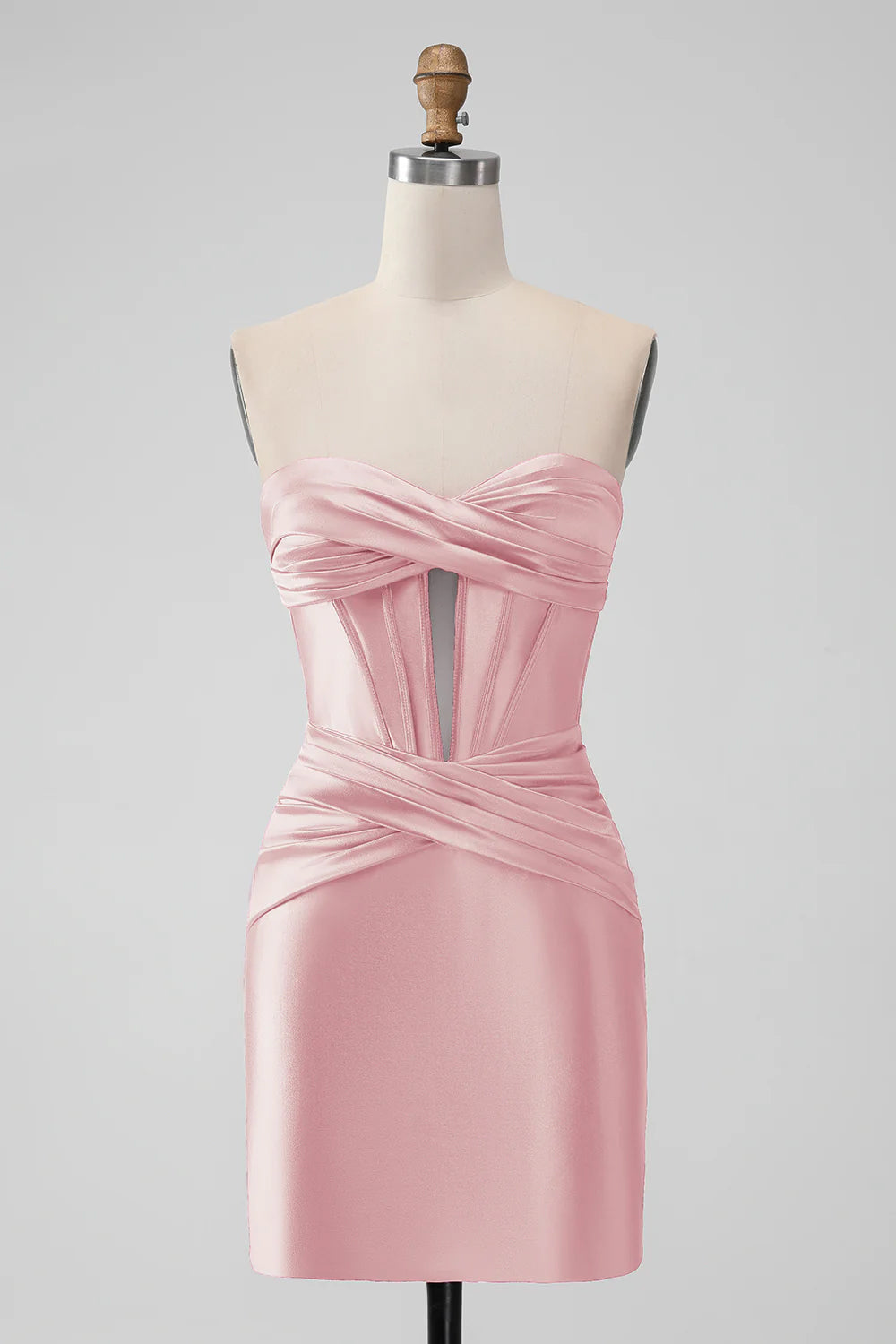 SATIN FUCHSIA STRAPLESS HOLLOW BODYCON HOMECOMING DRESS