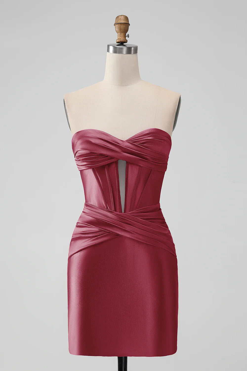 SATIN FUCHSIA STRAPLESS HOLLOW BODYCON HOMECOMING DRESS