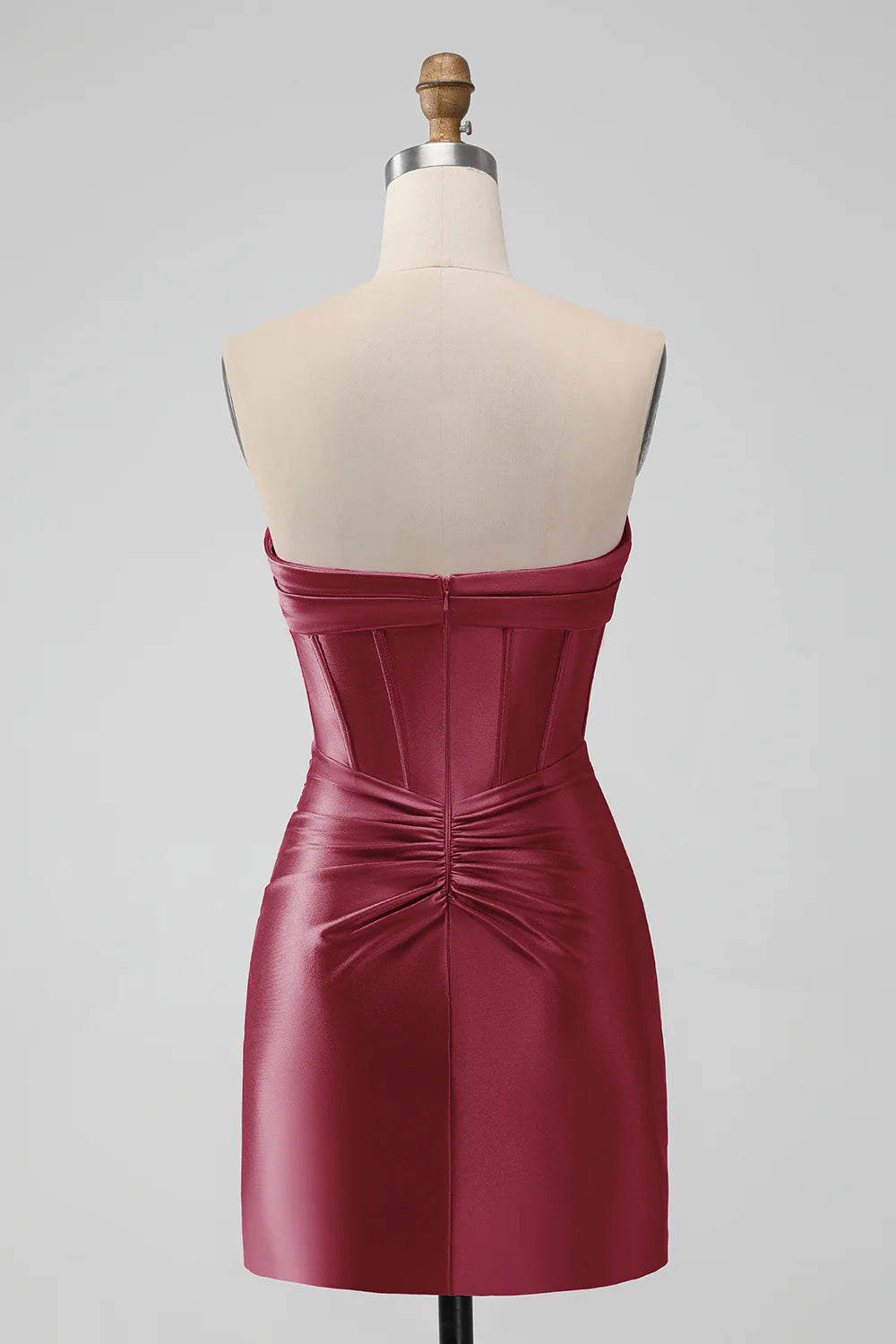 SATIN FUCHSIA STRAPLESS HOLLOW BODYCON HOMECOMING DRESS