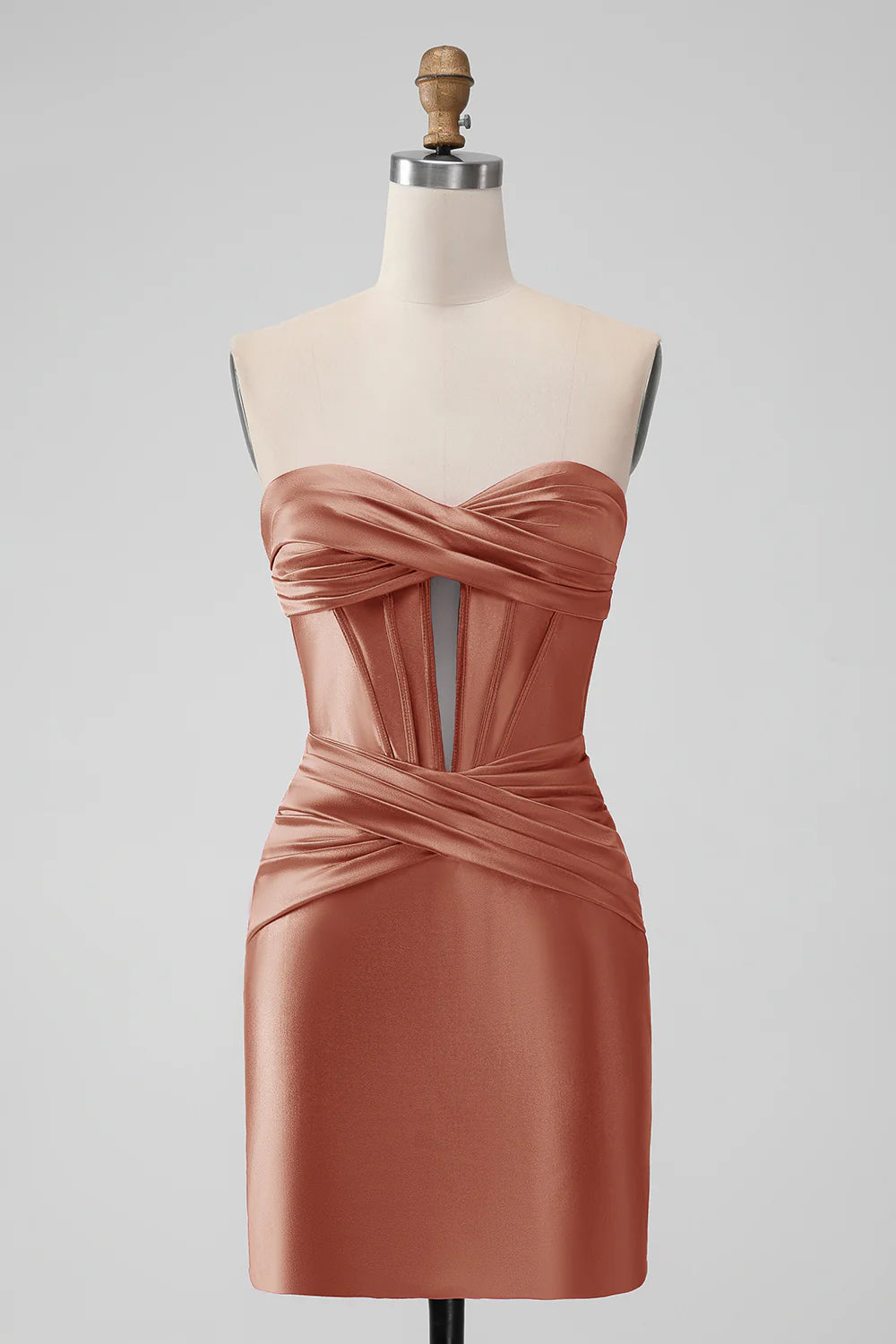 SATIN FUCHSIA STRAPLESS HOLLOW BODYCON HOMECOMING DRESS