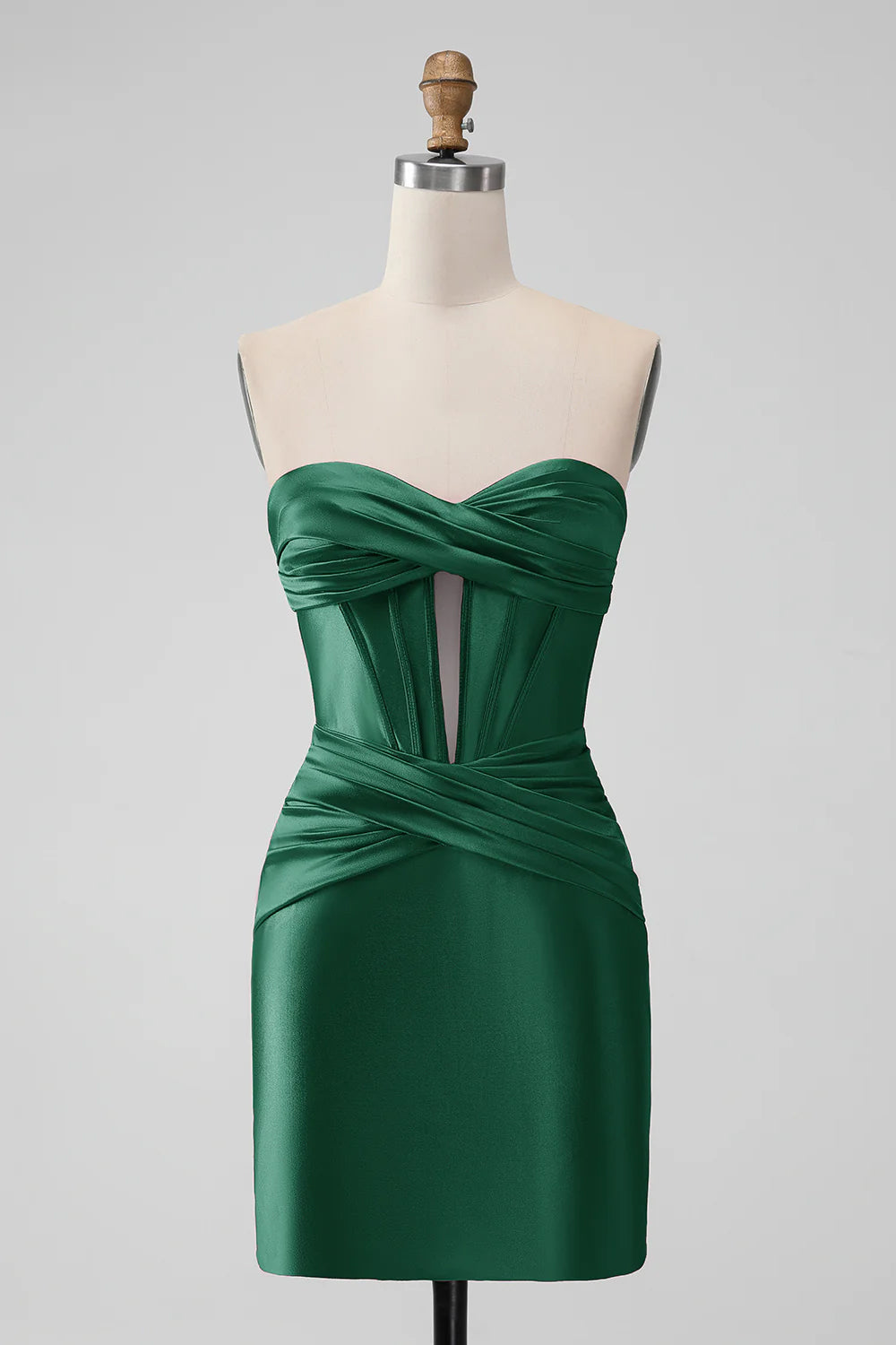 SATIN FUCHSIA STRAPLESS HOLLOW BODYCON HOMECOMING DRESS