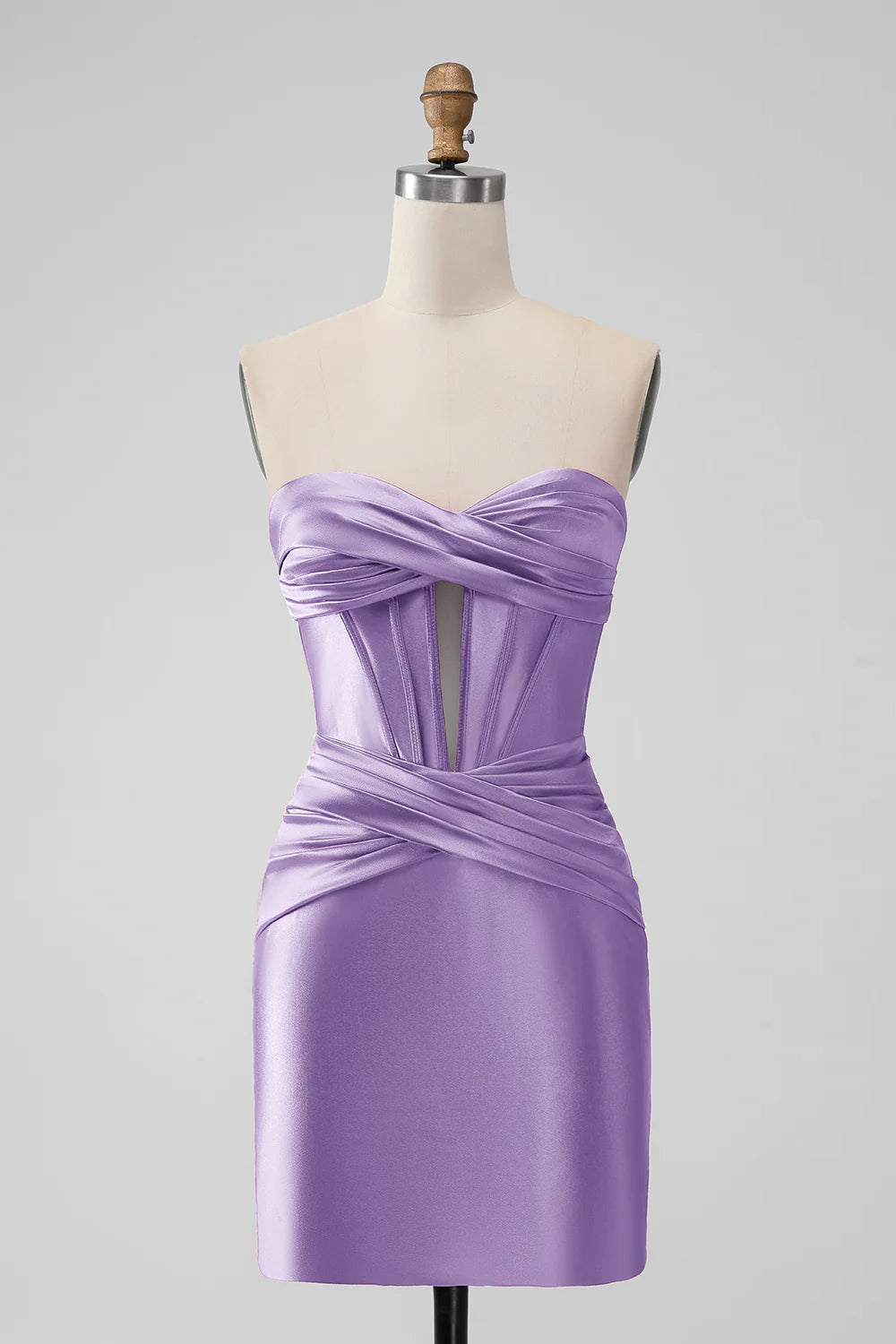 SATIN FUCHSIA STRAPLESS HOLLOW BODYCON HOMECOMING DRESS