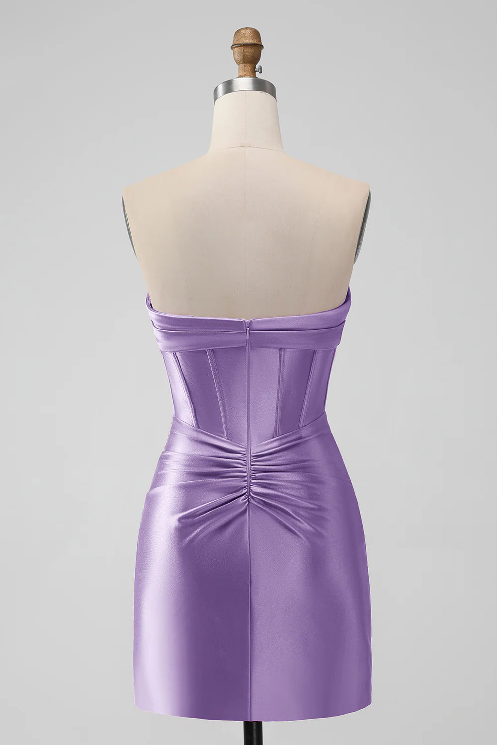 SATIN FUCHSIA STRAPLESS HOLLOW BODYCON HOMECOMING DRESS
