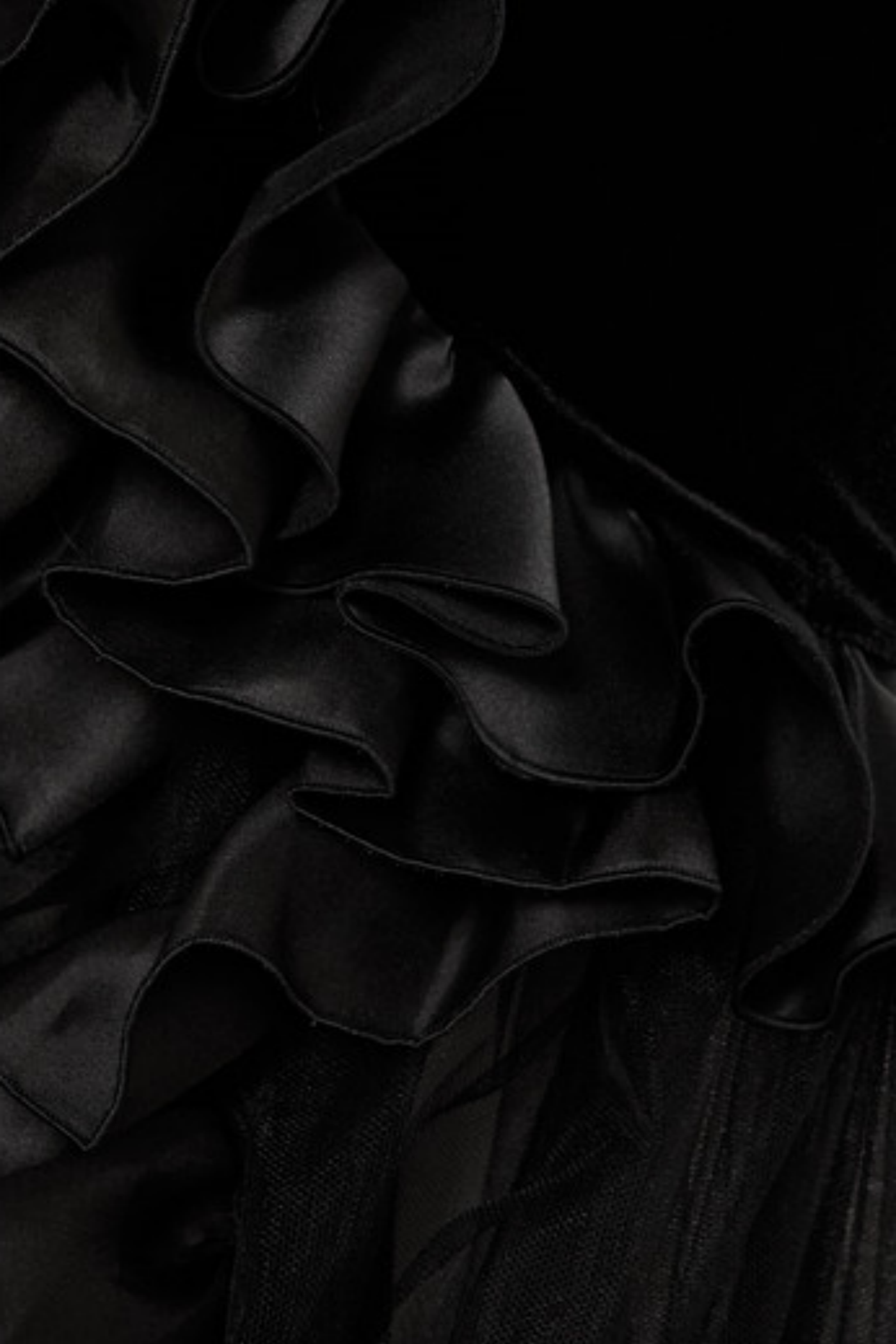 YALIE RUFFLE STRAPLESS MESH MAXI DRESS
