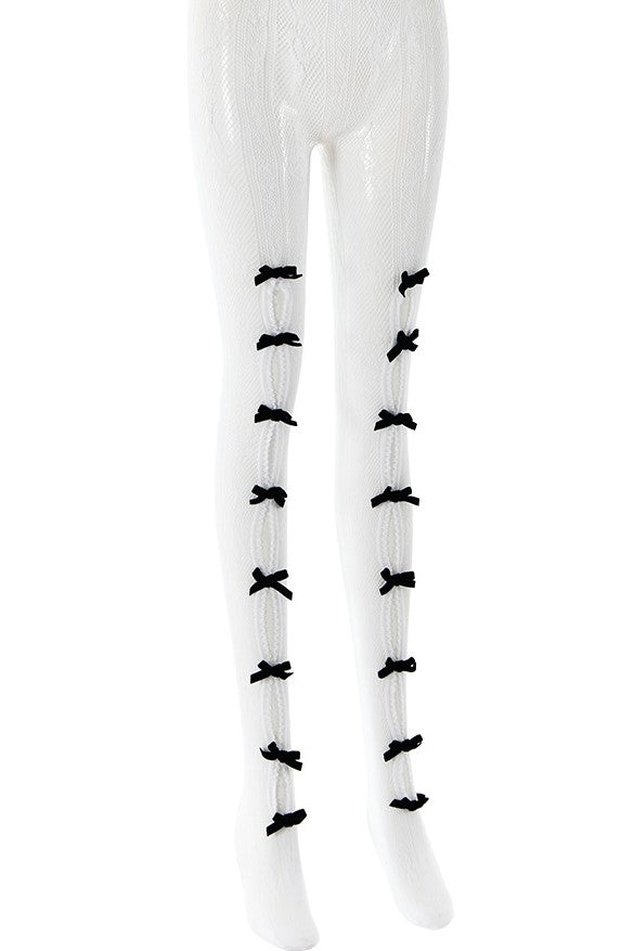 YARA BOWKNOT FISHNET STOCKINGS WHITE LINGERIE