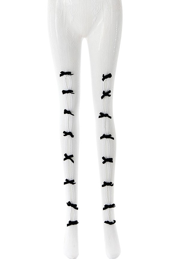 YARA BOWKNOT FISHNET STOCKINGS WHITE LINGERIE