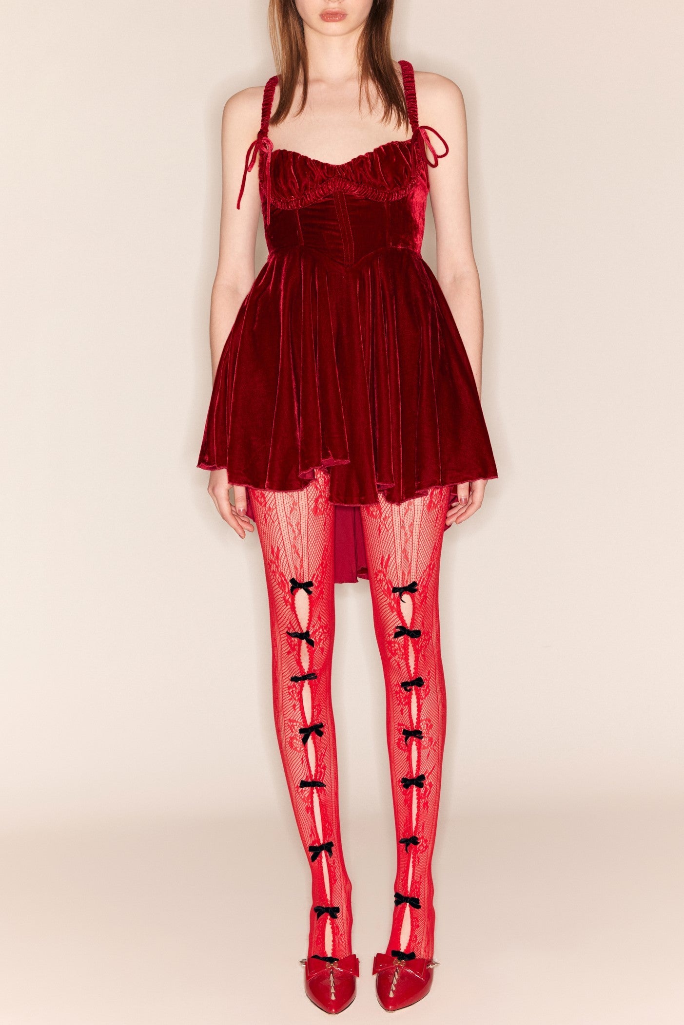 RED BOWKNOT FISHNET STOCKINGS, DATE NIGHT