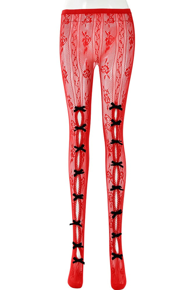 RED BOWKNOT FISHNET STOCKINGS, DATE NIGHT
