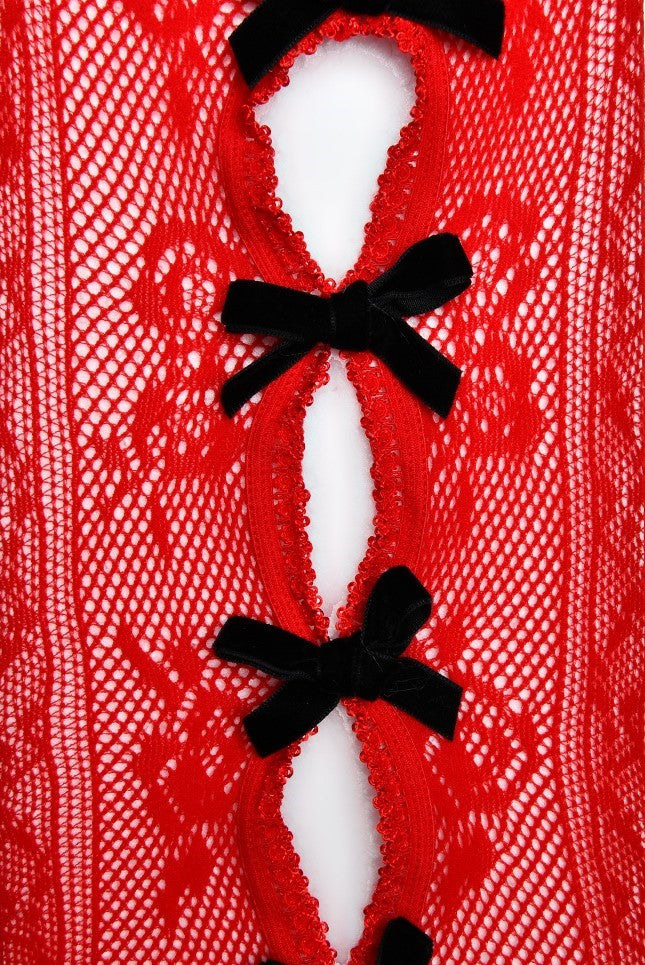 RED BOWKNOT FISHNET STOCKINGS, DATE NIGHT